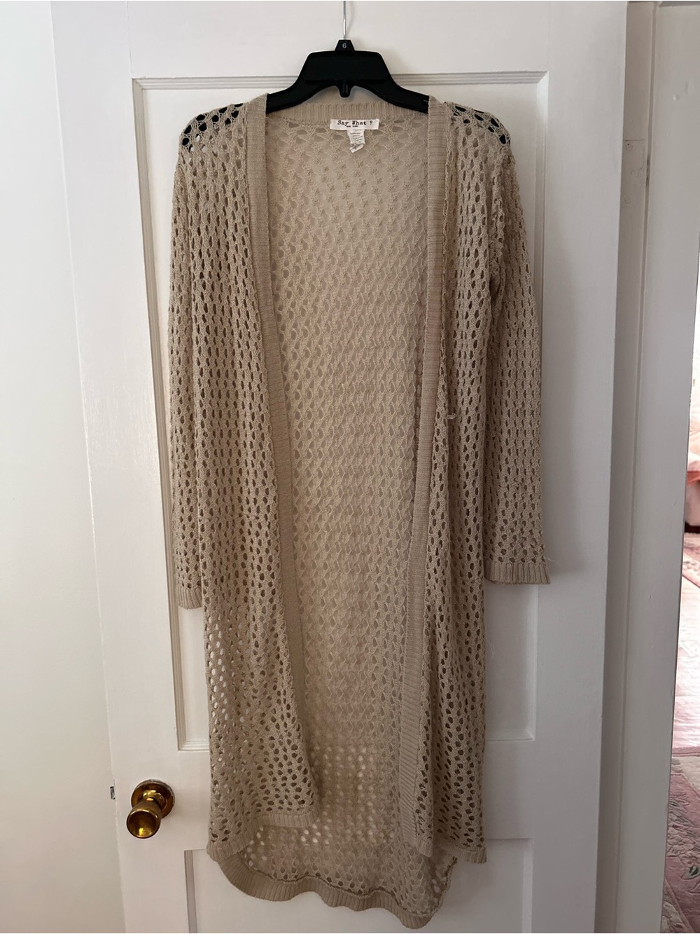 Say What? Open-Knit Long Cardigan - Beige